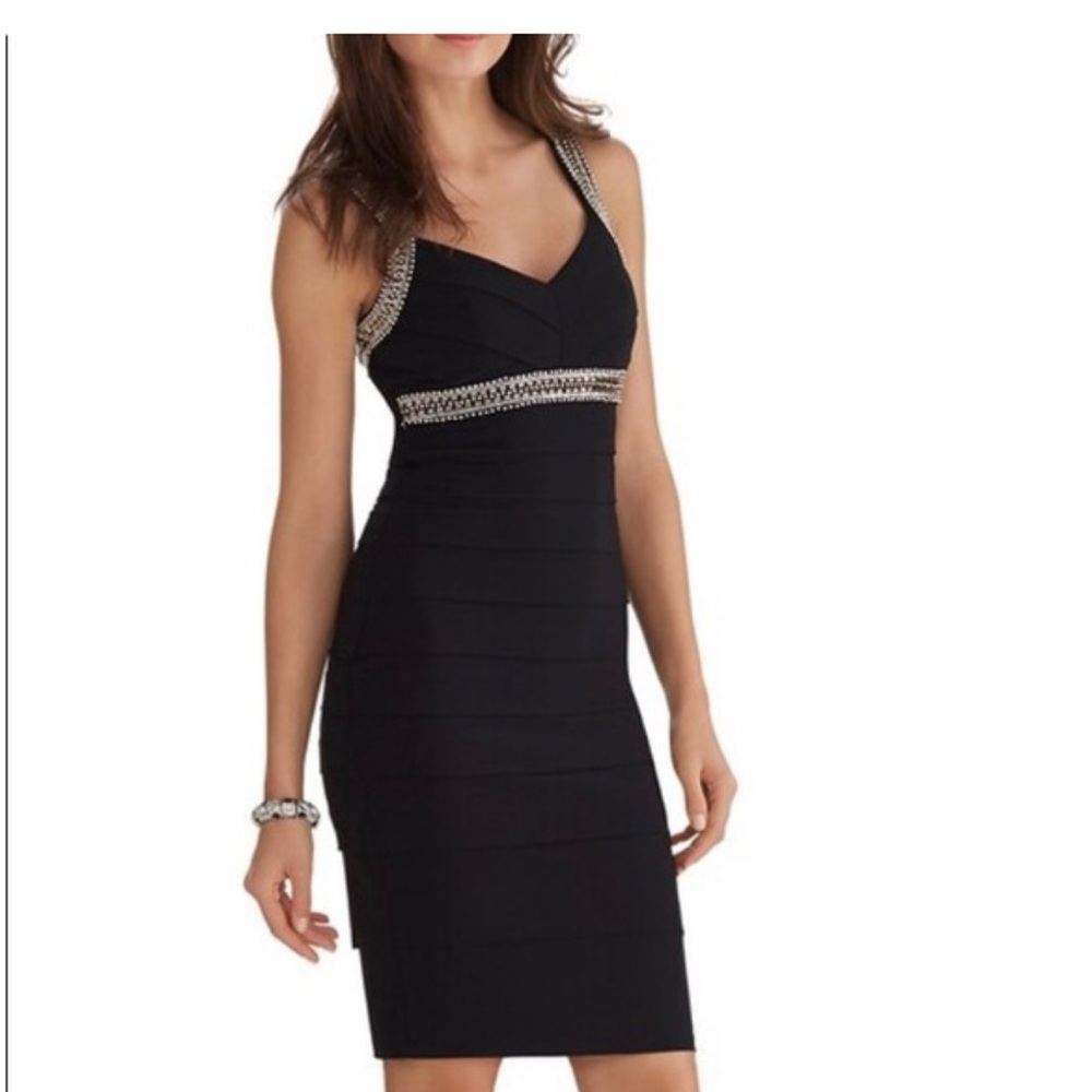 White House Black Market Black and Silver Midi Dress